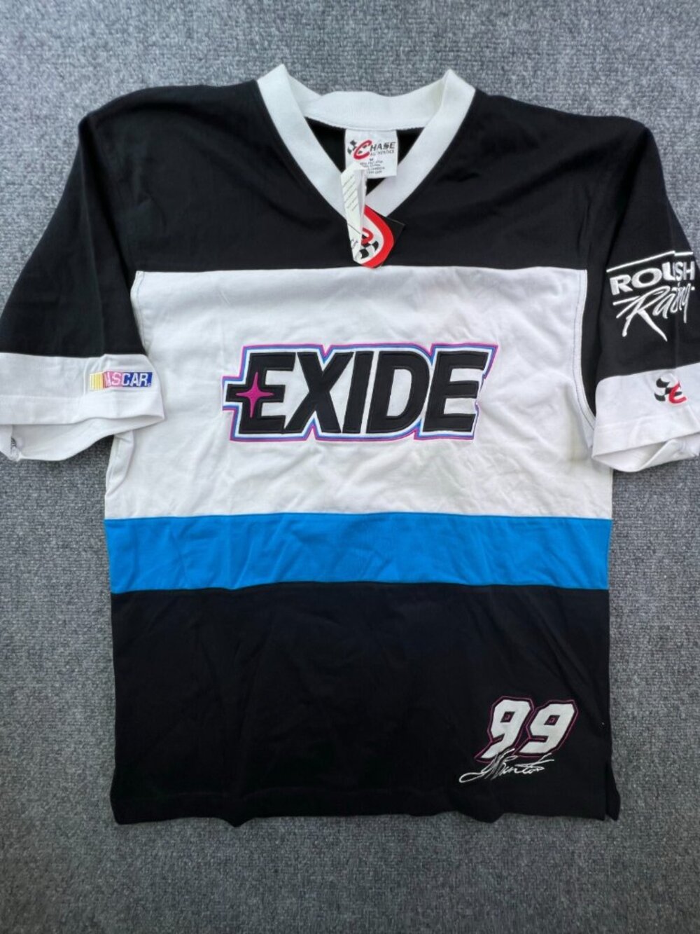 Chase Authentics NASCAR EXIDE #99 NWT Roush Racing Med T-Shirt Adult Blue Pink